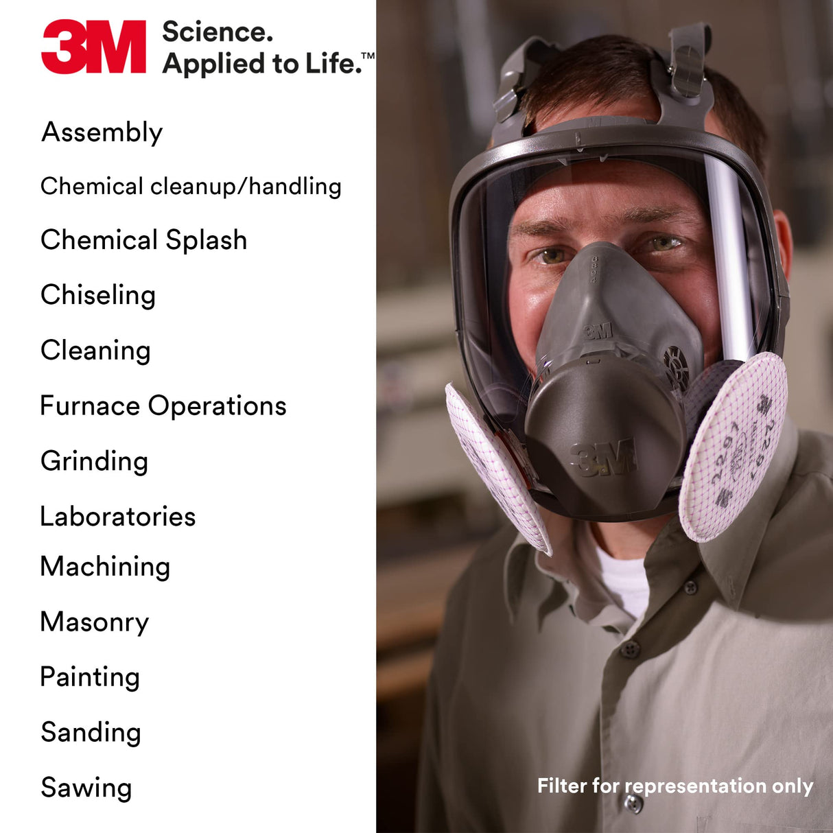 3M Full Facepiece Reusable Respirator 6800, NIOSH, Large Lens, ANSI High Impact Eye Protection, Silicone Face Seal, Four-Point Harness, Comfortable 3M