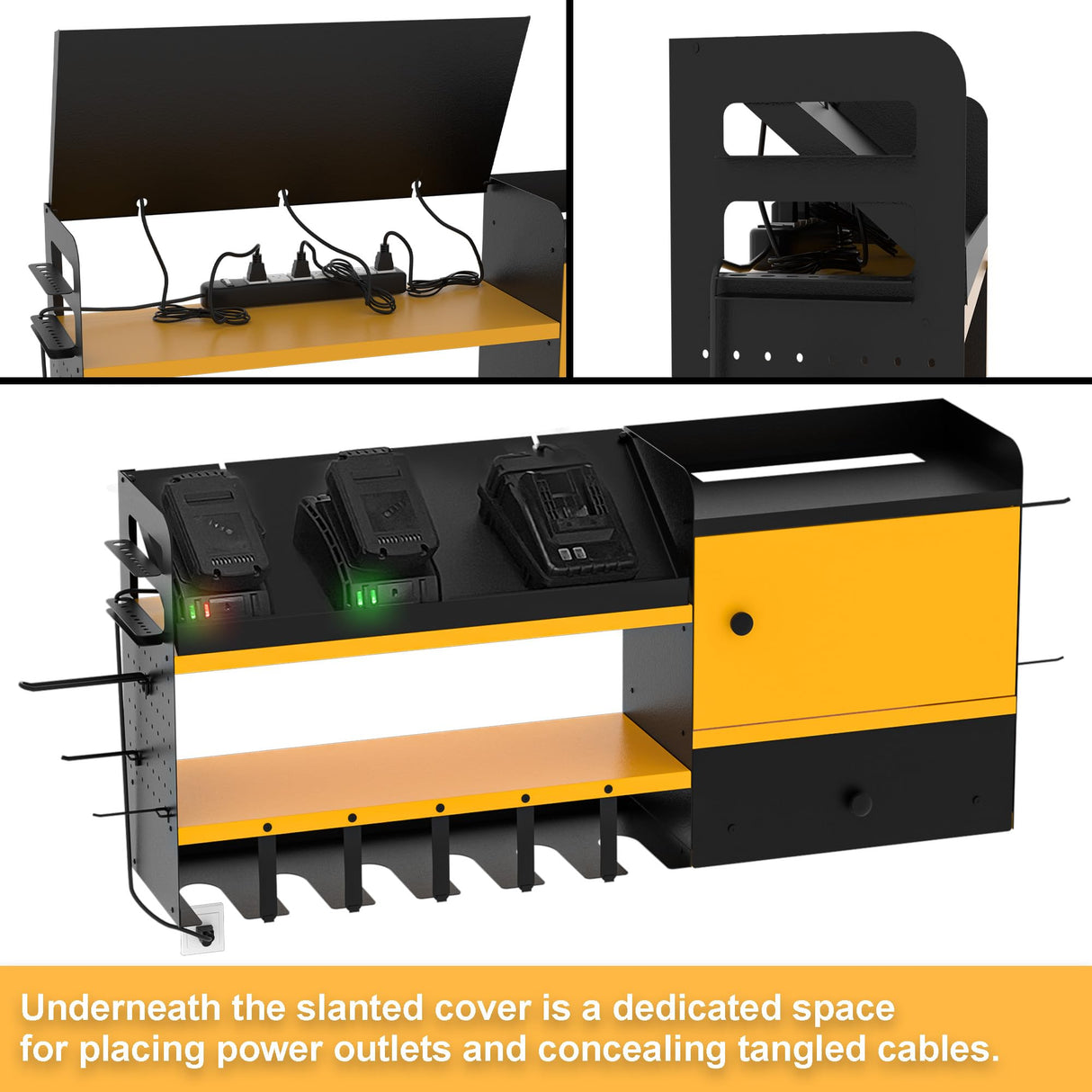 GDLF Heavy Duty Power Tool Organizer with Charging Station, Extra Large Wall Mount Garage Organizer with Battery Organization Cabinet & Drawer GDLF