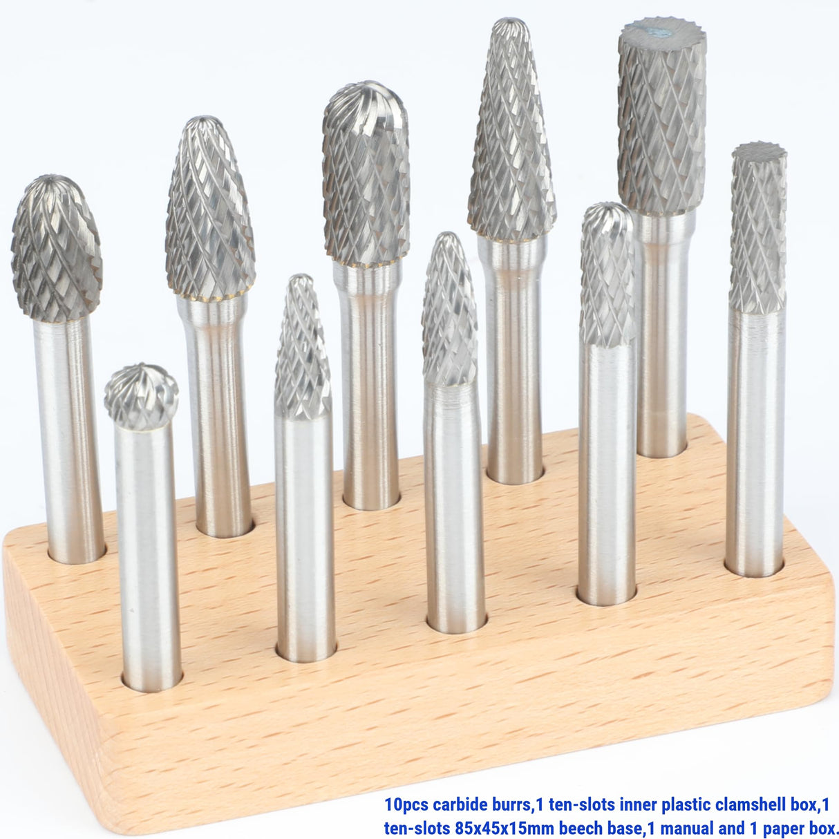 Sworker Carbide Burr Set 1/4" Shank 10PCS w/ Wood Base Die Grinder Bits Rotary Rasp File for Metal Welds Concrete Stone Wood Plastic Carving Cutting Sworker