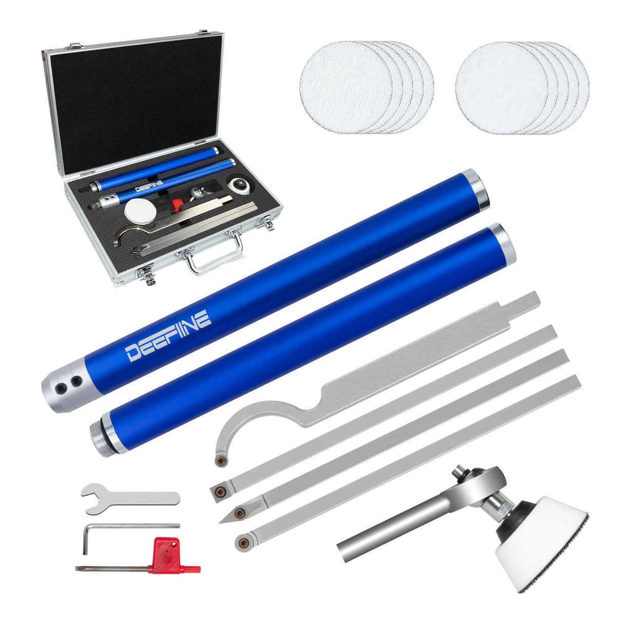 DEEFIINE Carbide Tip Wood Lathe Turning Tool set With Bowl sander, Lathe Roughing and Finishing Hollowing Tool Interchangeable Aluminum Alloy Handle DEEFIINE