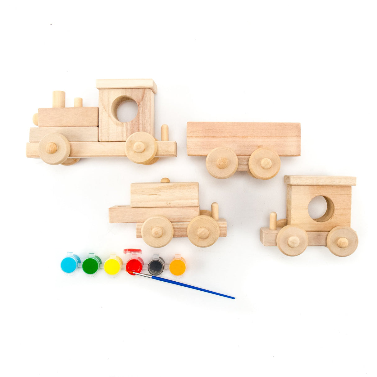 Made By Me Build & Paint Your Own Wooden Train, DIY Wood Trains Craft, Easy To Assemble & Paint 4 Train Cars, Great Car Party or Weekend Activity Made By Me