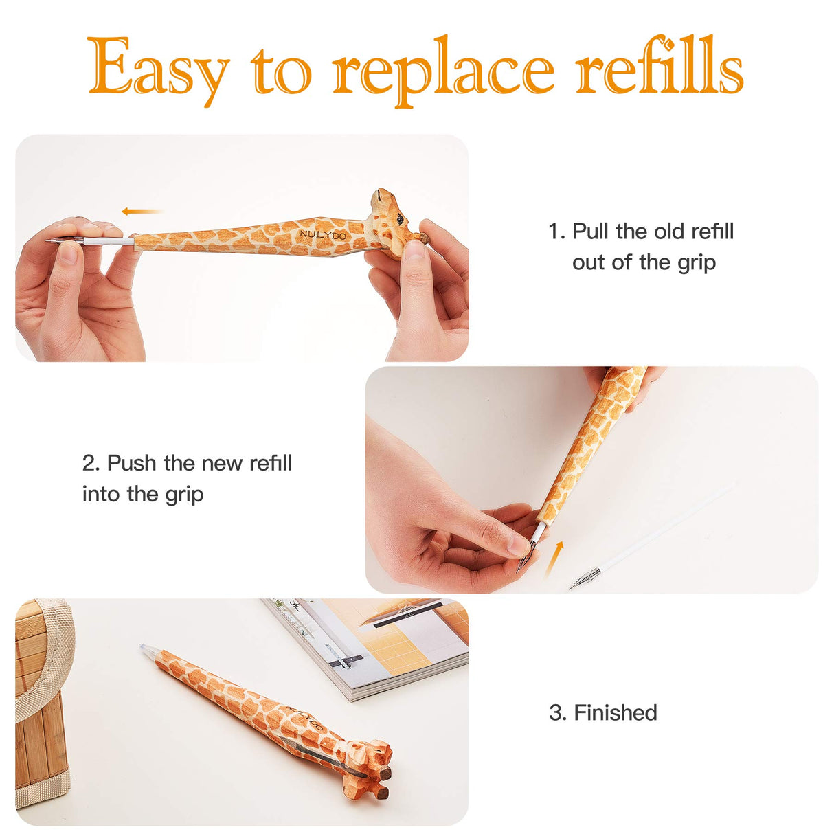 NULYDO 100% Handmade Wood Carved Animal Gel Pen | Giraffe, Cute Stationary School Supply Office Supply, Fun Pen Novelty Writing Pen, Unique Gift Pen NULYDO