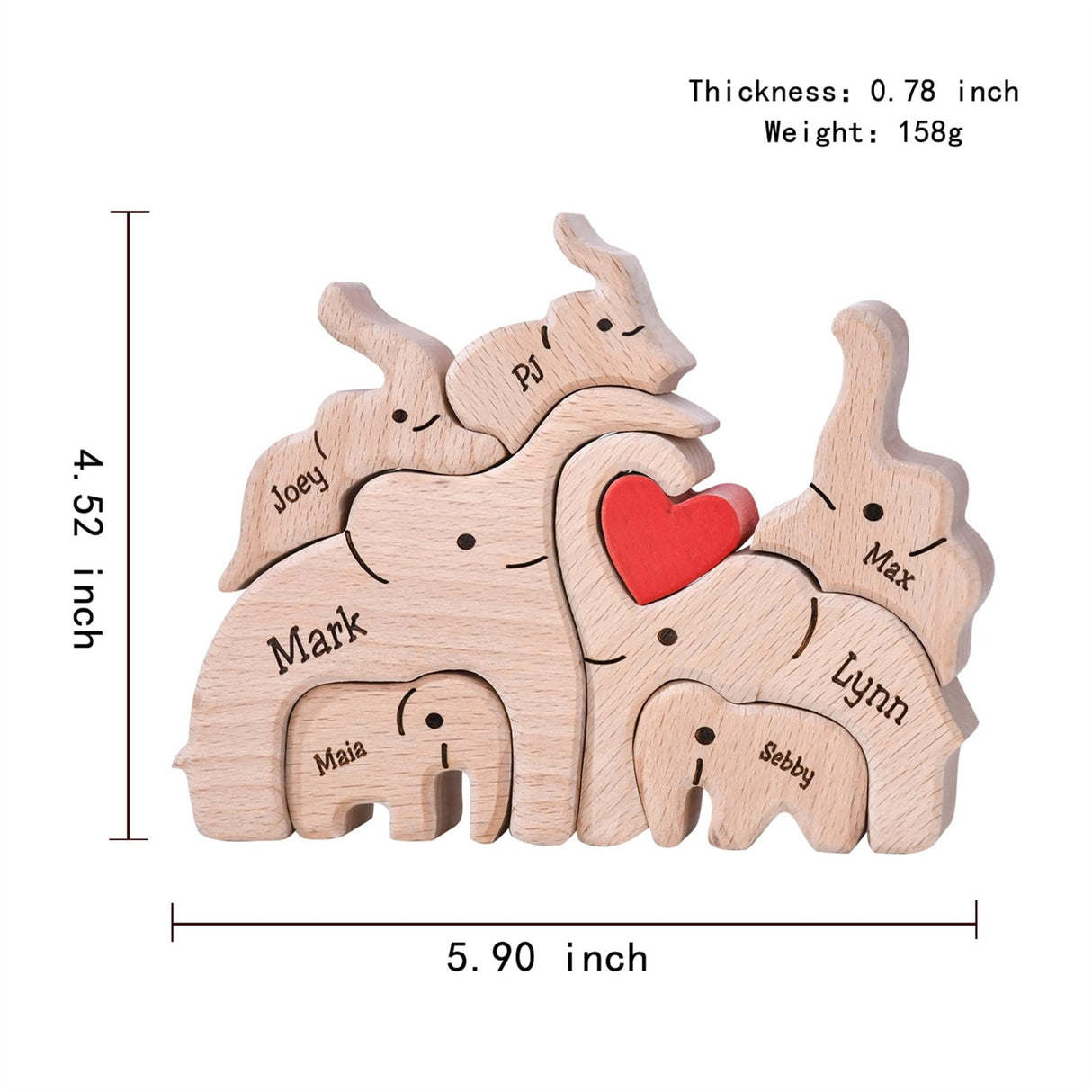 Personalized Wooden Puzzle with 2-8 Family Name,Wooden Elephant Puzzle,Customizable Wooden Puzzle for Home Decor and Thoughtful Gifts,Birthday for YOOURNEONS