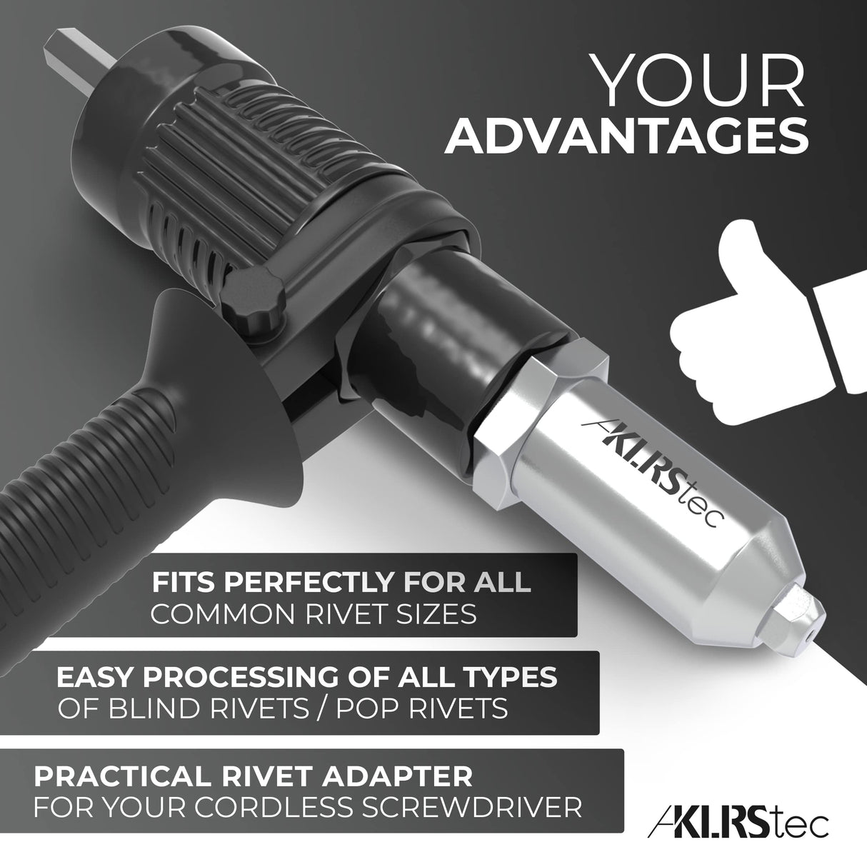 KLRStec Professional Rivet Gun Adapter - Rivet Attachment for Cordless Screwdrivers and Drills - Easy processing for Pop Rivets KLRS