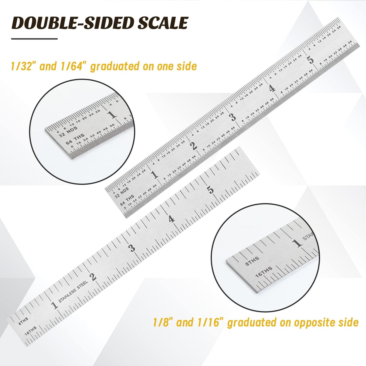 Ctosree 12 Pcs Engineer Metric Ruler with Inch Graduations 1/8, 1/16, 1/32, 1/64'' Machinist Ruler Millimeter Ruler Woodworking Ruler Stainless Steel Ctosree