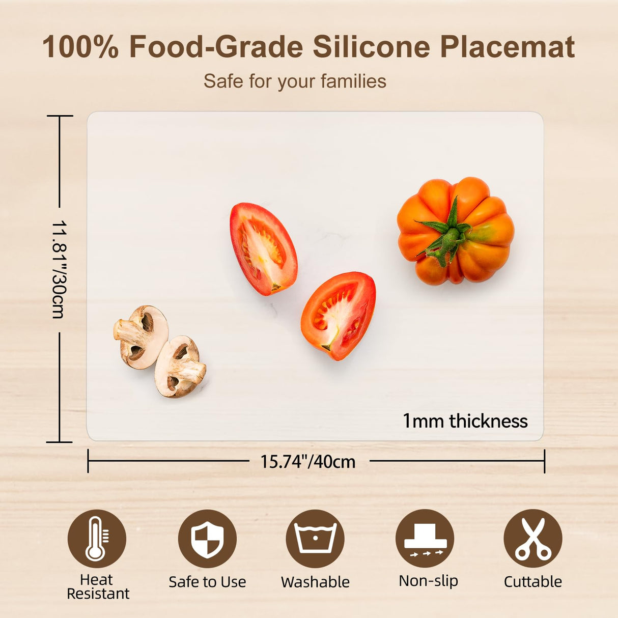 Silicone Placemats, Treerit 4 Pack Food-Grade Non-Slip Heat Resistant Silicone Mat, Countertop Protector, Silicone Mats for Kitchen Counter/Craft, Treerit