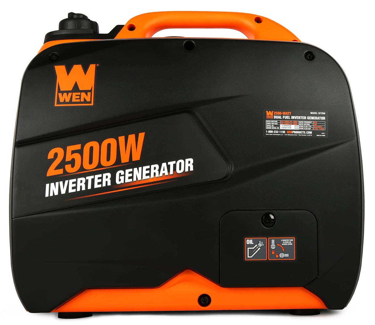 WEN DF250iX Super Quiet 2500-Watt Portable Dual Inverter Generator with Fuel Shut-Off and CO Sensor, Black WEN