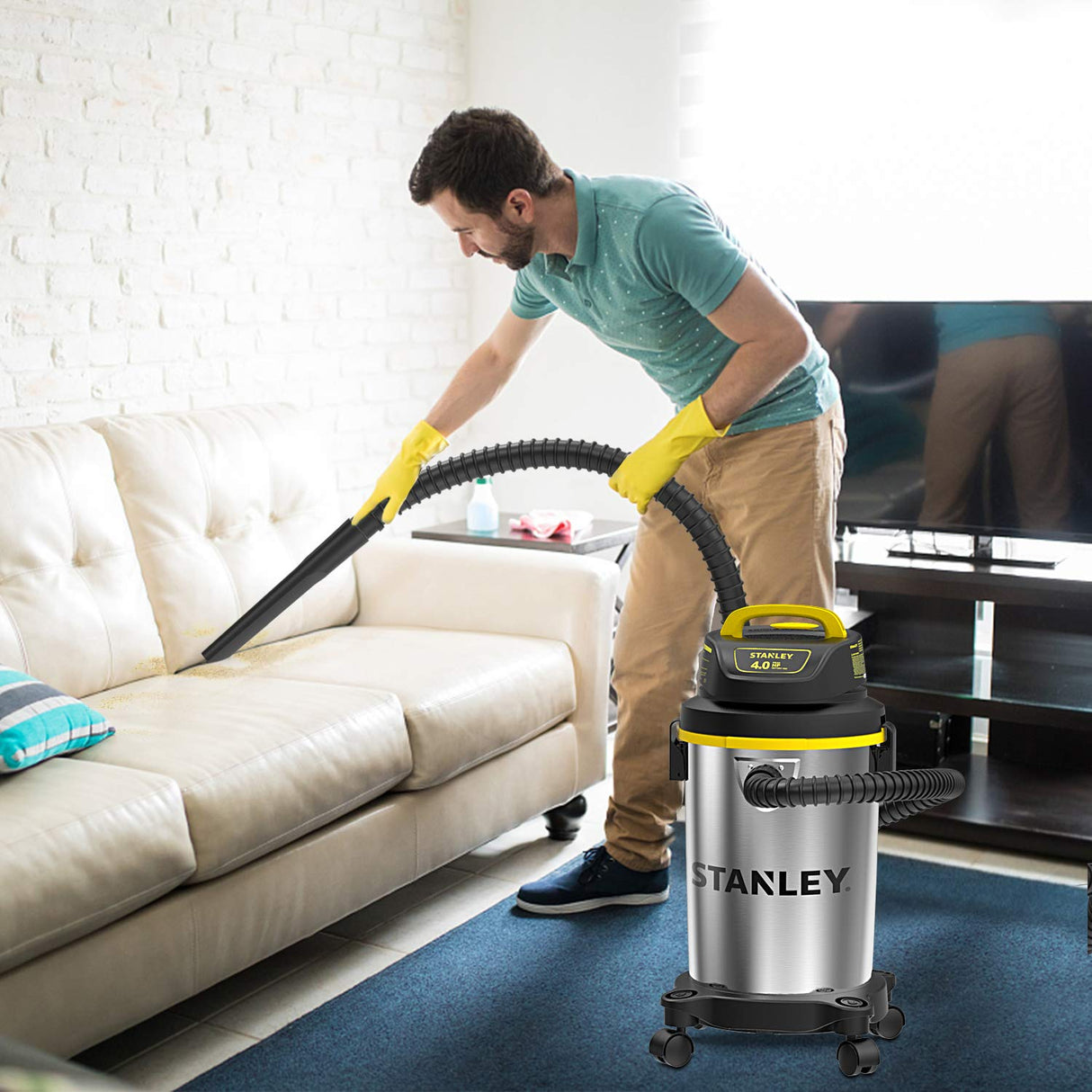 Stanley SL18129 Wet/Dry Vacuum, 4 Gallon, 4 Peak HP, Stainless Steel Tank with Top Handle, 3-in-1 Shop Vacuum Cleaner with Blower for Home, Garage, Stanley