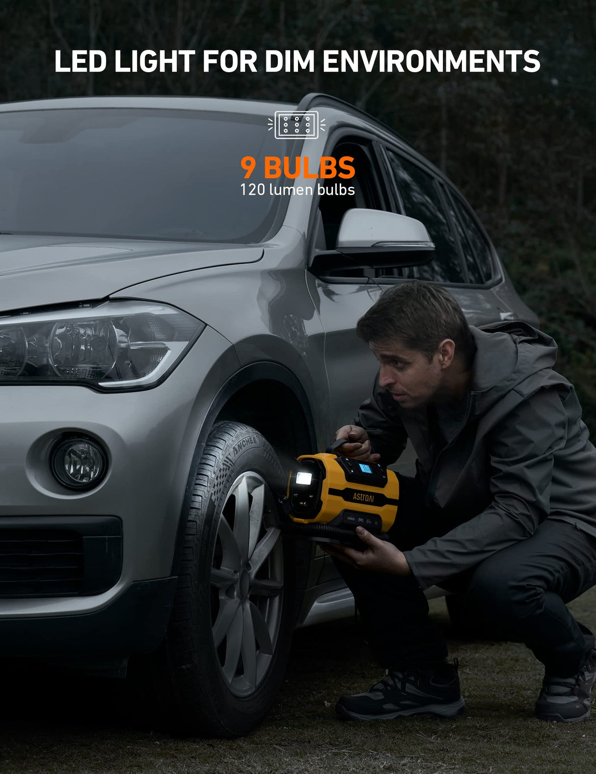 AstroAI Tire Inflator Portable Air Compressor Pump 150PSI 12V DC/110V AC with Dual Metal Motors &LED Light,Automotive Car Accessories&Two mode for AstroAI