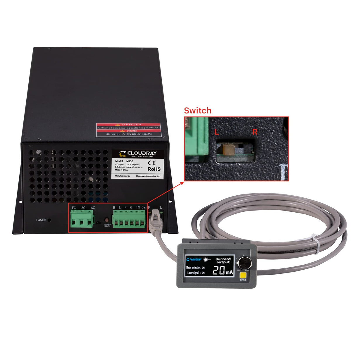 Cloudray 150W CO2 Laser Power Supply 220V for CO2 Laser Engraver Cutter M150 (Updated MYJG150) Cloudray