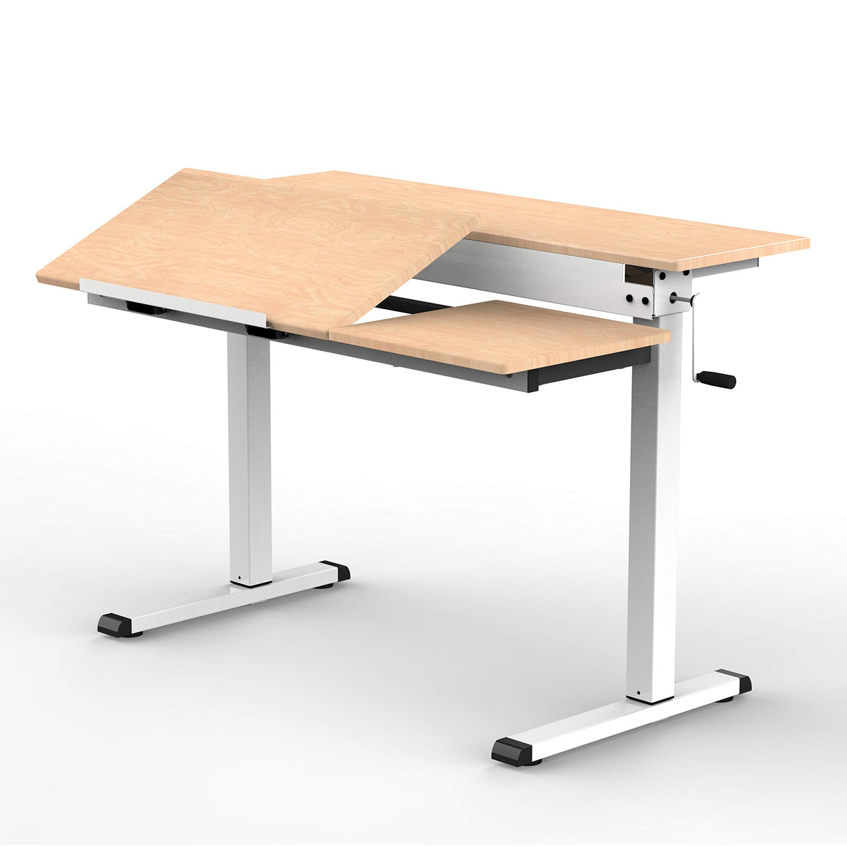 Stand Up Desk Store 48" Crank Adjustable Height Split Level Drafting Table Ergonomic Desk with Monitor Shelf (White/Birch) S Stand Up Desk Store