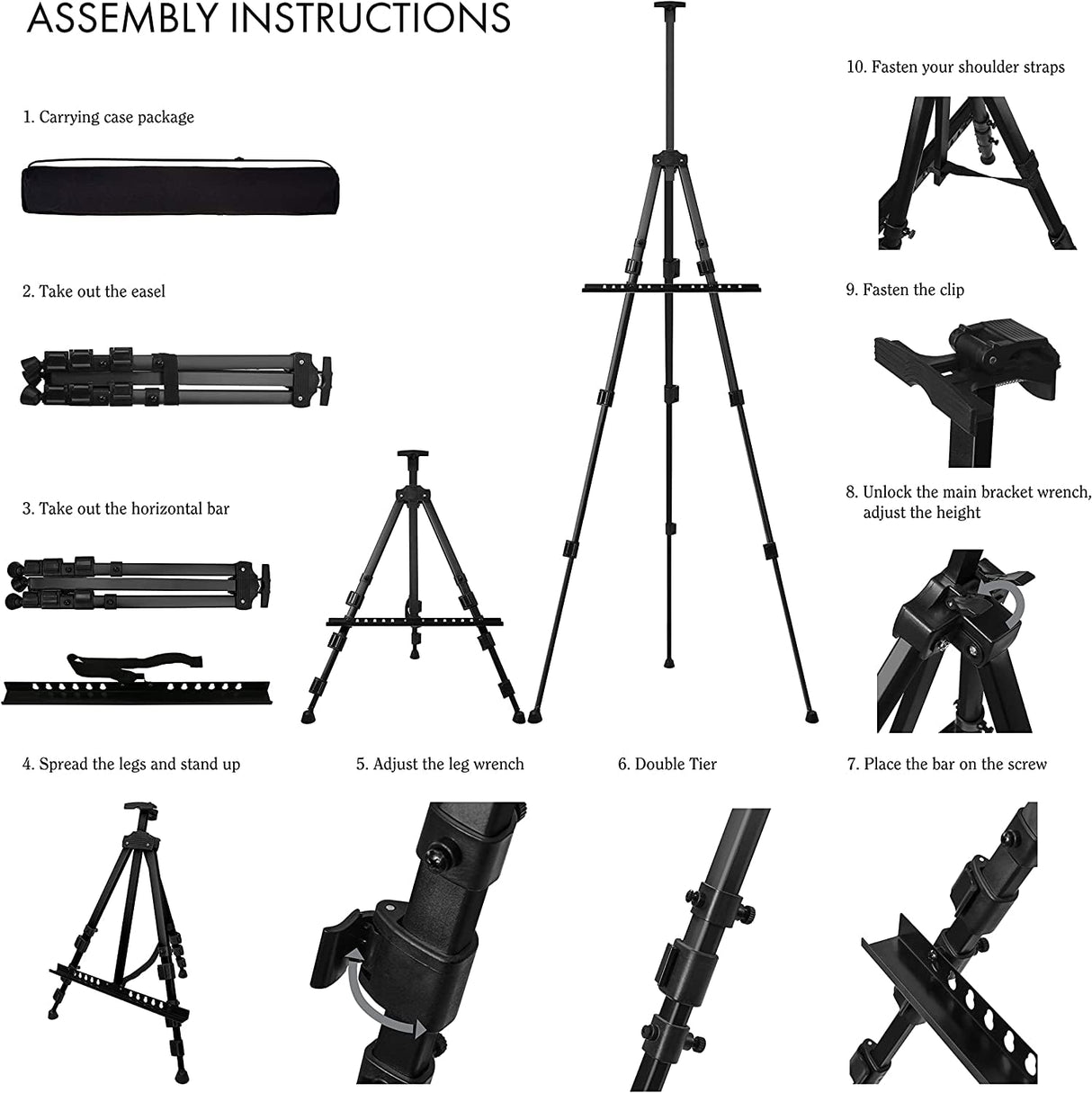 Artify 66 Inches Double Tier Easel Stand, Adjustable Height from 22-66”, Tripod for Painting and Display with a Carrying Bag, Pack, Black ARTIFY art supplies