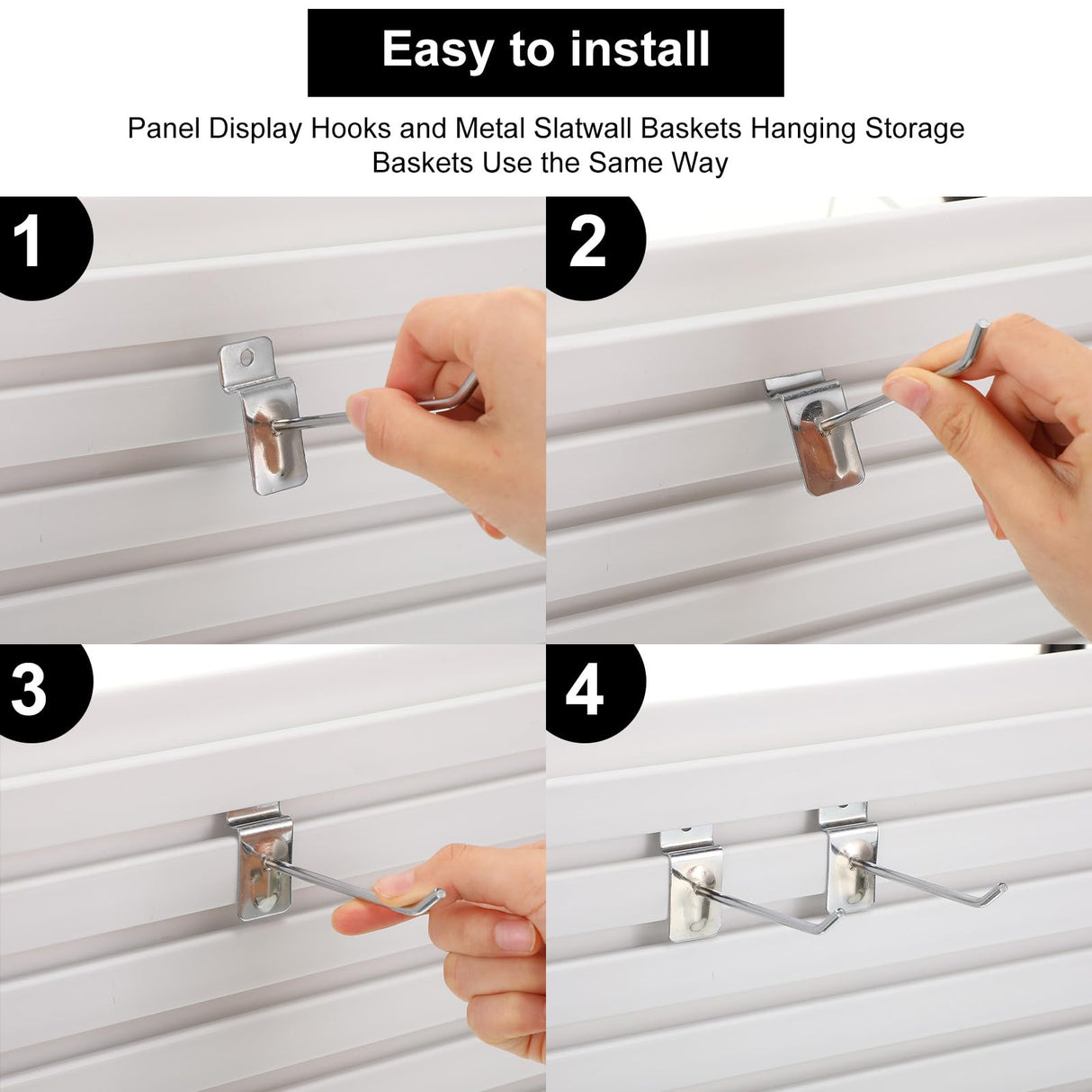 Yaocom 94 Pcs Slatwall Accessory 4 Metal Slatwall Baskets 90 Slatwall Hooks 4'' 6'' 8'' Slat Wall Hooks Hanging Storage Baskets for Shops Rooms Yaocom