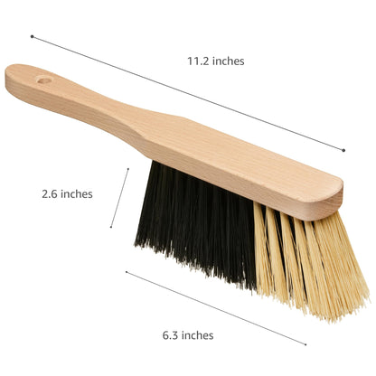 11.2" Hand Broom Medium-Soft Bristles Bench Brush, Sweeping Brush with Wooden Handle, Lightweight Dusting Brush, Handheld Small Broom, Shop Brush