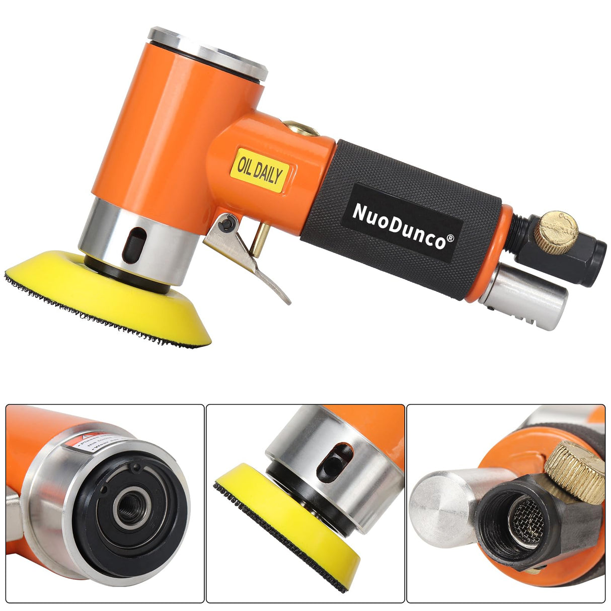 NuoDunco 1/2/3 Inch Mini Random Orbital Air Sander Kit Industrial Grade Pneumatic Sander for Auto Body Work with 60 Pcs 1"2"3" Hook & Loop Sanding NuoDunco