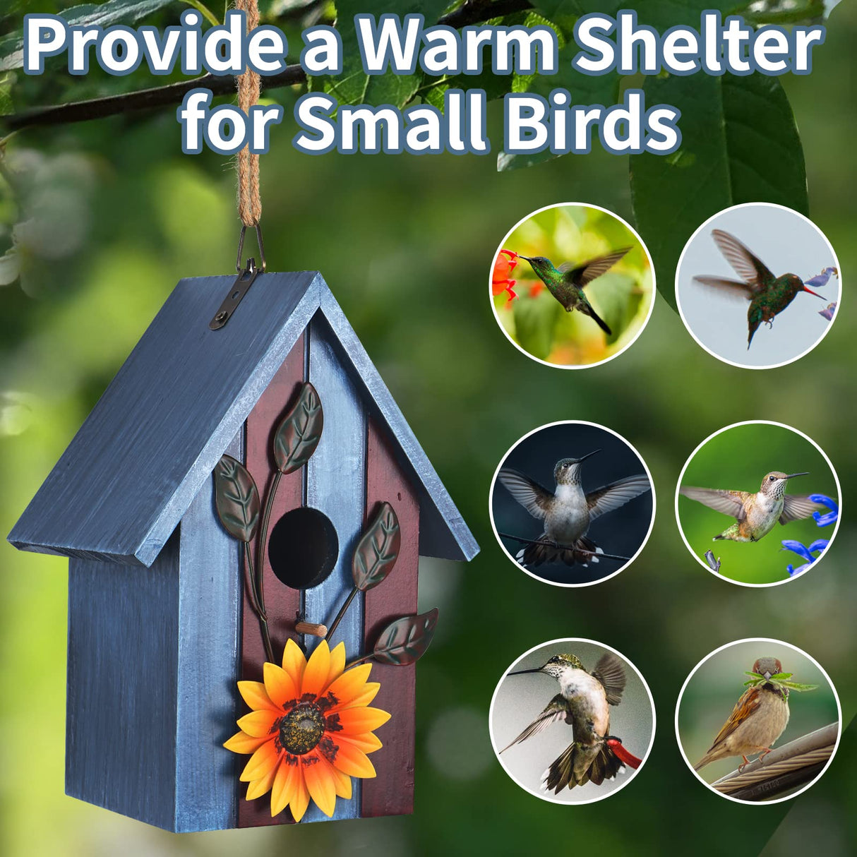 Birdhouse,Nesting Boxes for Birds, Rustic Wooden Flower Nesting Box for Birds for Outdoors, Hanging Bridal House for Garden Decoration, Blue LOTKEY