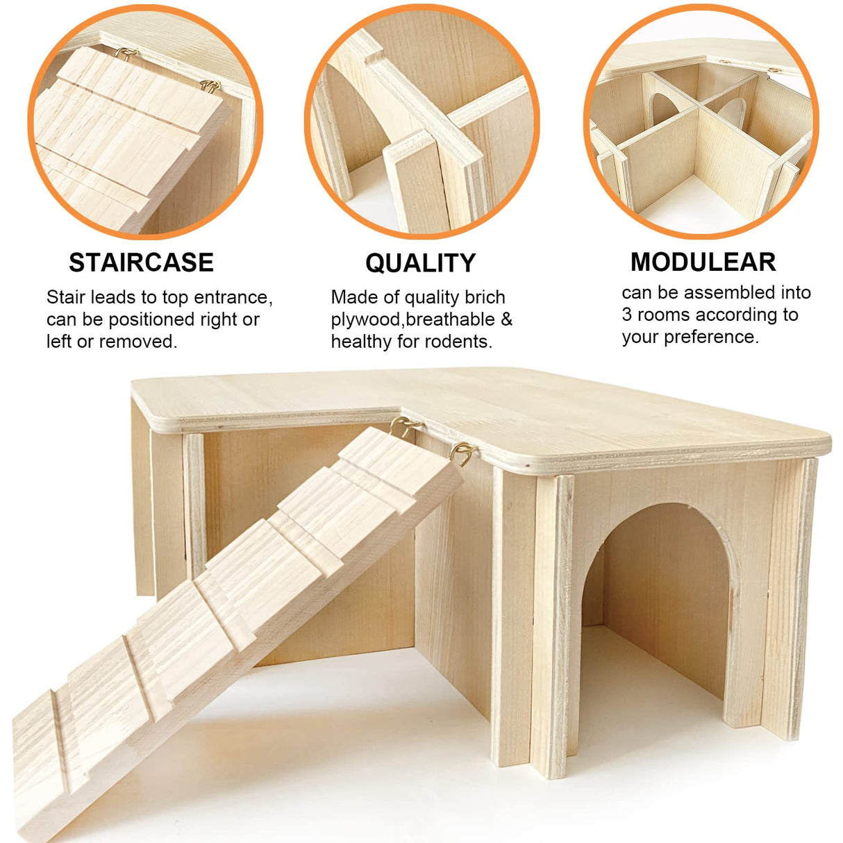 Chngeary Guinea Pig Hideout and House: Multi Chamber Wooden Guinea Pig Castle with Ladder, Cage Accessories for Chinchilla Dwarf Rabbits Hamster Chngeary
