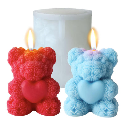 Midnadiy Rose Bear Candle Mold - 3D Teddy Bear Silicone Mold, Large Epoxy Resin Molds for DIY Scented Candles, Handmade Soaps, Birthday Gifts,