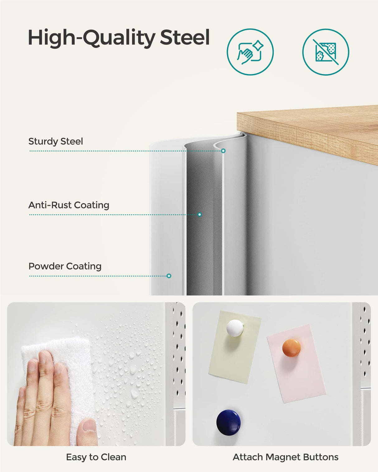 SONGMICS Storage Sideboard, Buffet Table with Adjustable Shelves, Floor Storage Cupboard, Steel Frame, Natural and White ULSC102W57 SONGMICS