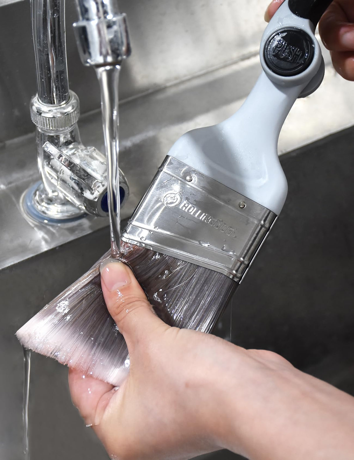 ROLLINGDOG 2.5Inch Paint Edger Brush - Extension Pole Angled Paint Brush for High Walls Ceiling,Stairwell Wall,Triming and Cutting in Painting ROLLINGDOG