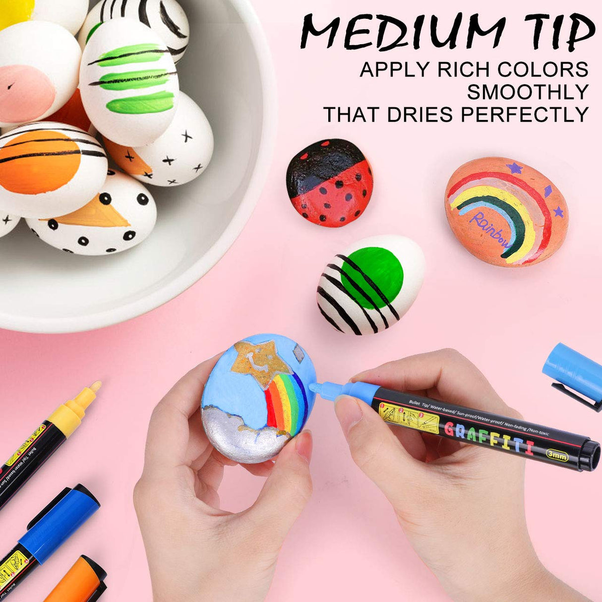 Emooqi Acrylic Paint Pens, Set of 24 Colors Paint Markers Pens for Rocks, Craft, Ceramic, Glass, Wood, Fabric, Canvas -Art Crafting Supplies Emooqi