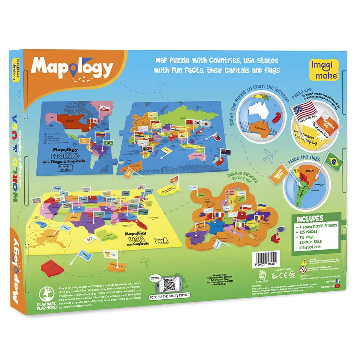 Imagimake Mapology United States & World Map Puzzle with Flags, Countries & Capitals | US Educational Toy for Kids 4-8 | Learn Geography Puzzle for Imagimake