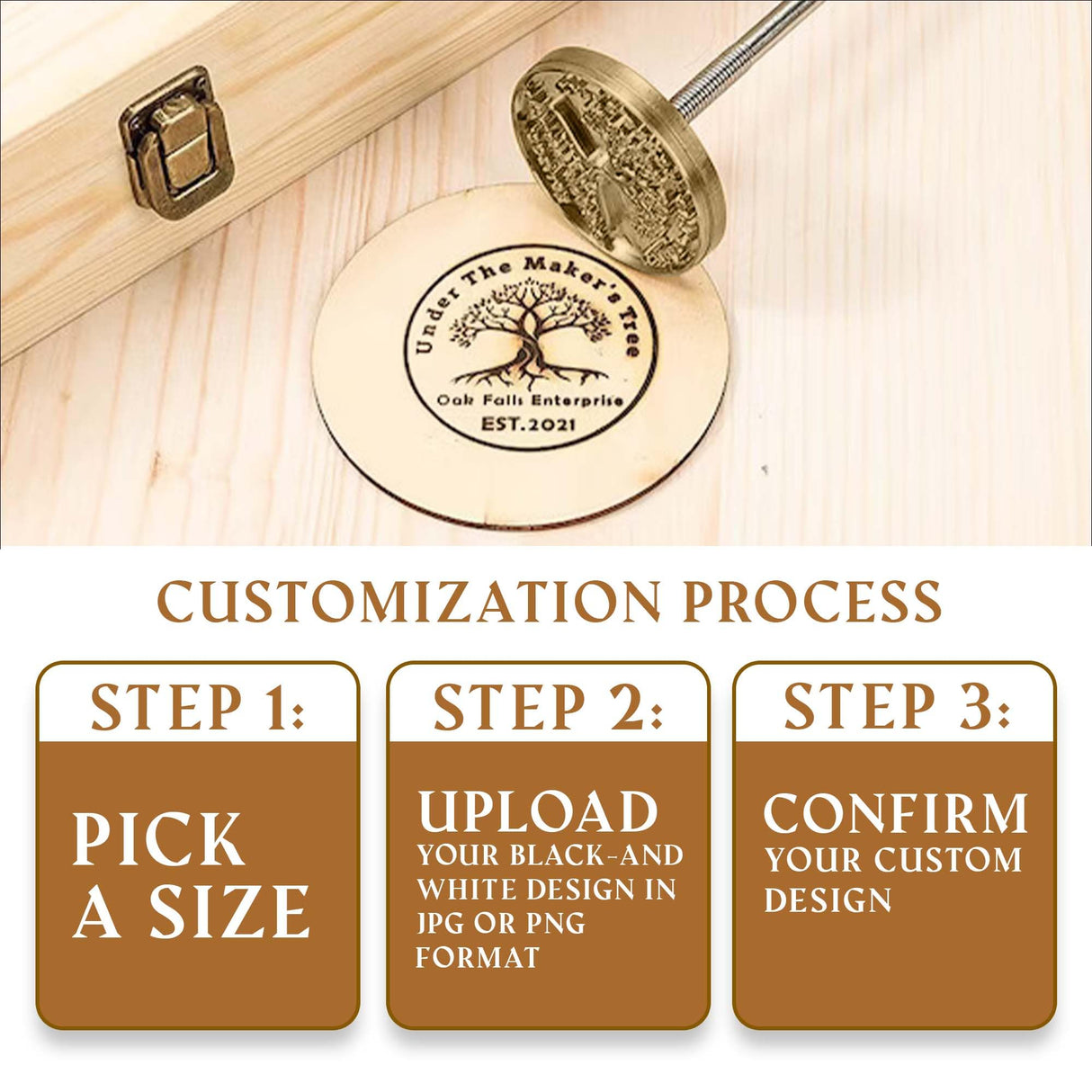 Custom Metal Branding Iron for Wood, Food & Leather - Personalised Stamp Kit for Logo, Name & Designs TESFANS