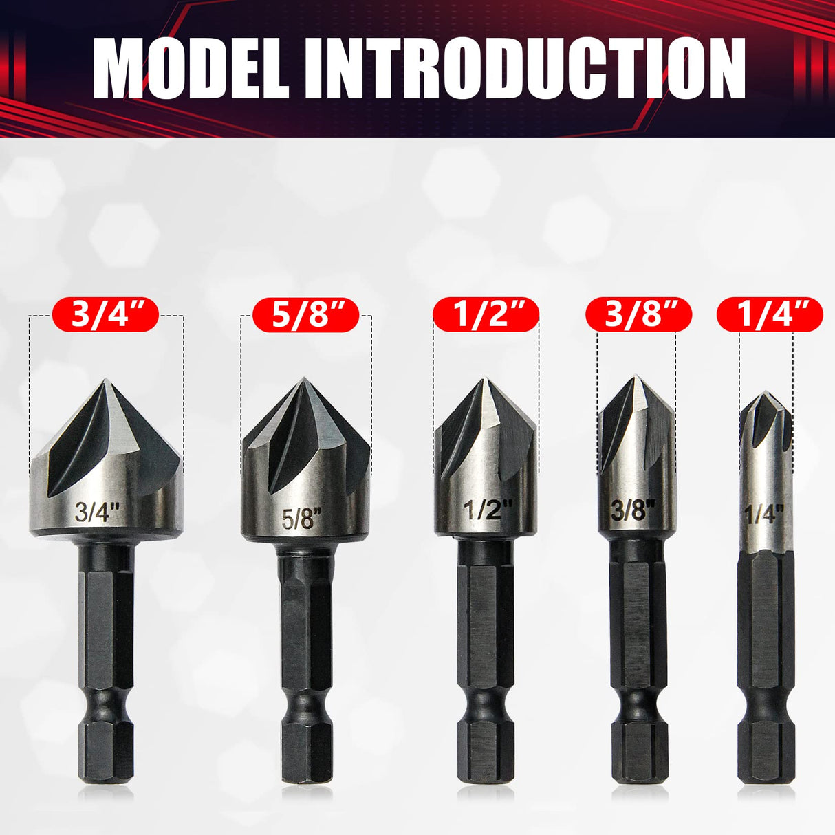 wesleydrill 5 pcs Countersink Drill Bit Set,82 Degree Counter Sink, Fit for Sink Holes into Most Machinable Metals, Plywood, Softwood, Hardwood, wesleydrill