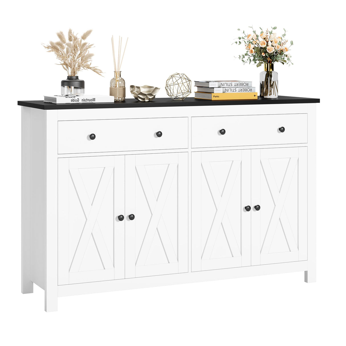 FOTOSOK Sideboard Buffet Cabinet with Storage, 55" Large Kitchen Storage Cabinet with 2 Drawers and 4 Doors, Wood Coffee Bar Cabinet Buffet Table for FOTOSOK