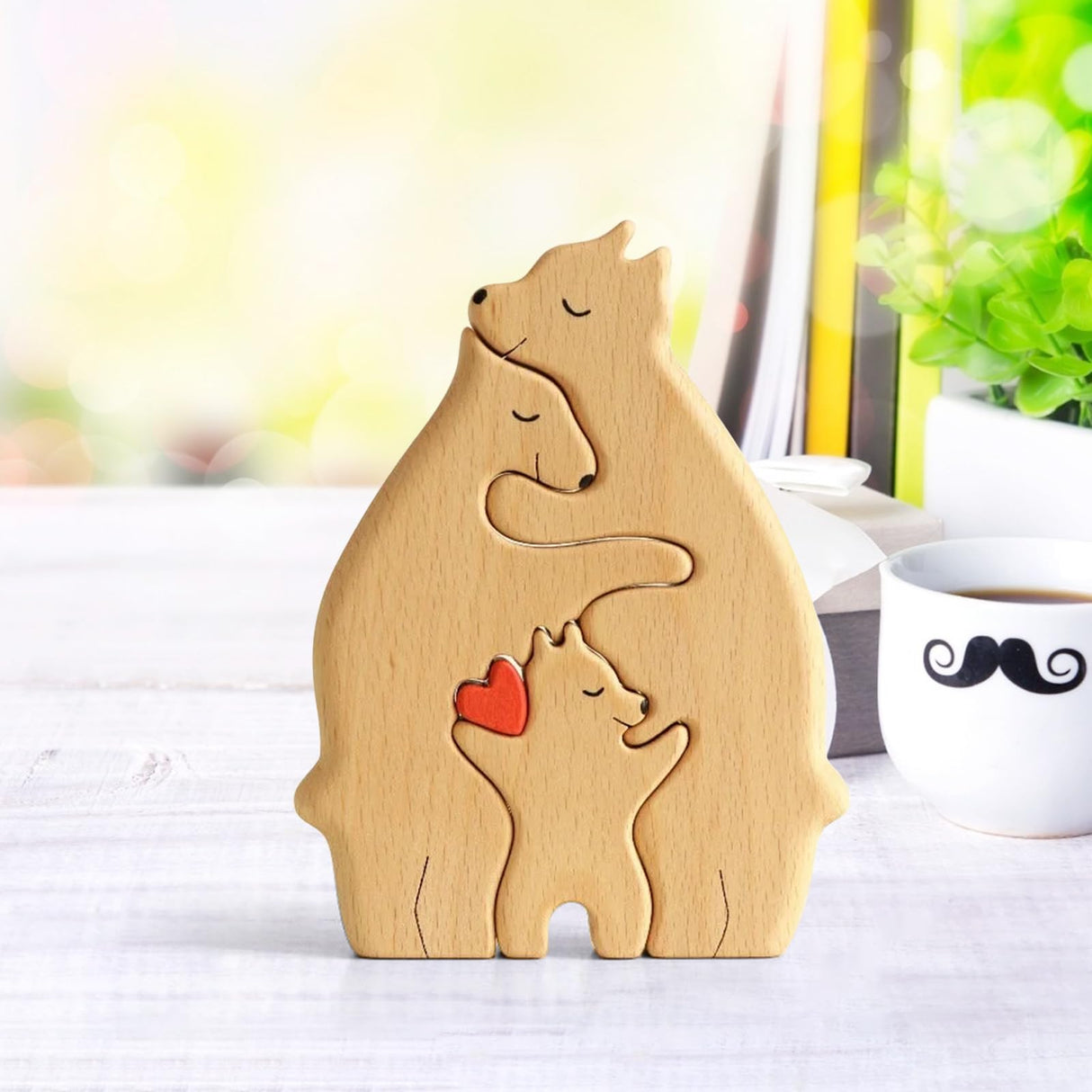 Wooden Bears Family Art Puzzle, Wooden Family Blocks Hand Carved Couple Animal Figurine, Wooden Sculpture, Christmas, Birthday Gifts for Mom, Dad (A) Generic