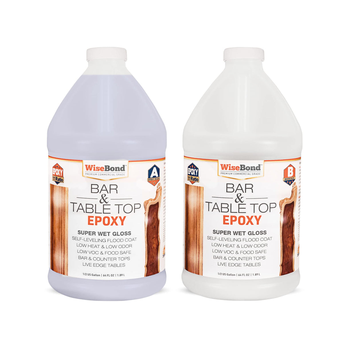WiseBond - Clear Table Top Epoxy Resin Kit, Crystal Clear Epoxy Resin Kit for Countertops, Bars & Tables, 2 Part Epoxy with 1:1 Ratio Clear Epoxy WiseBond