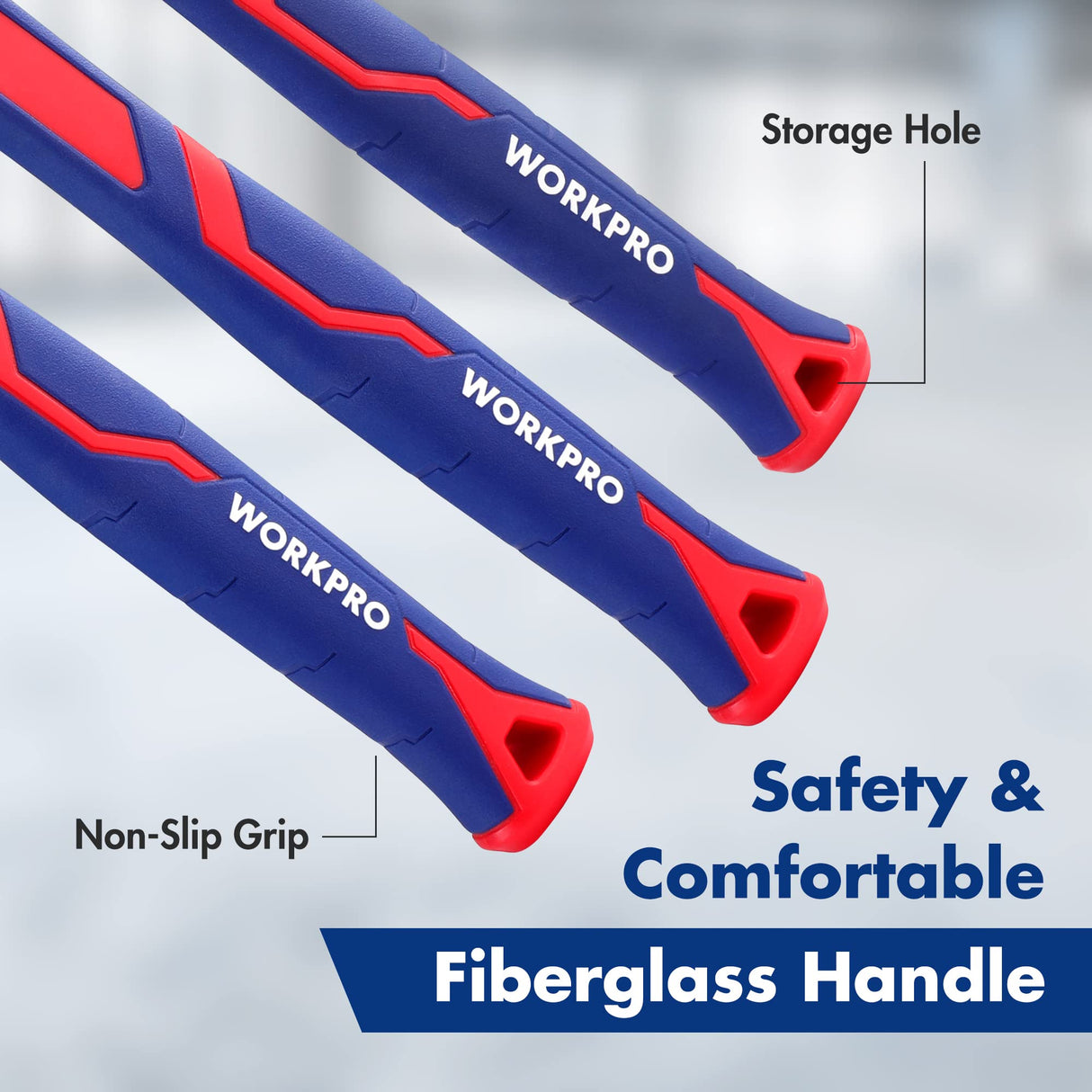 WORKPRO 5-Piece Hammer Set, Forged & Polished Steel Head, Fiberglass Handle, 32oz Rubber Mallet | 16oz Claw Hammer | 3lb Sledge Hammer | 16oz Ball WORKPRO