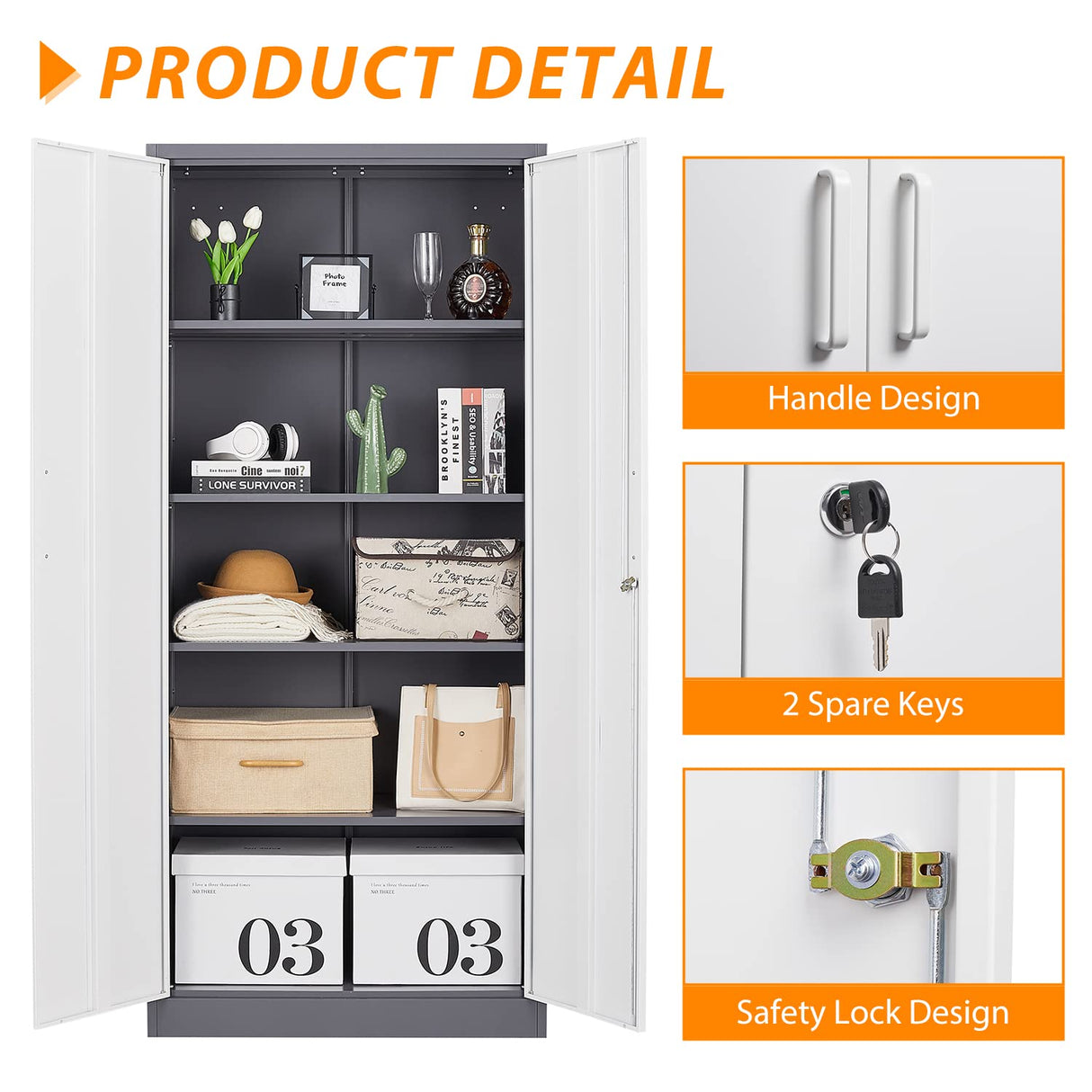 Anxxsu Metal Garage Storage Cabinet, 71" Locking Storage Cabinet with 2 Doors and 4 Adjustable Shelves, Lockable Metal Cabinet for Anxxsu