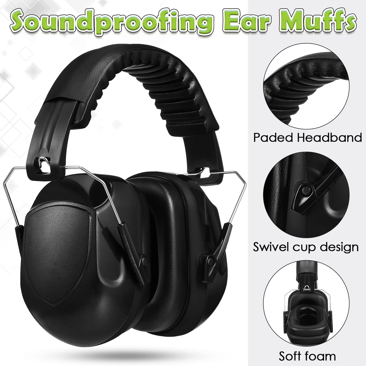 Xuhal 9 Pcs Ear Protection Earmuffs, Adjustable NRR 28dB Noise Reduction Headphone for Shooting Mowing Noise Cancelling (Black) Xuhal