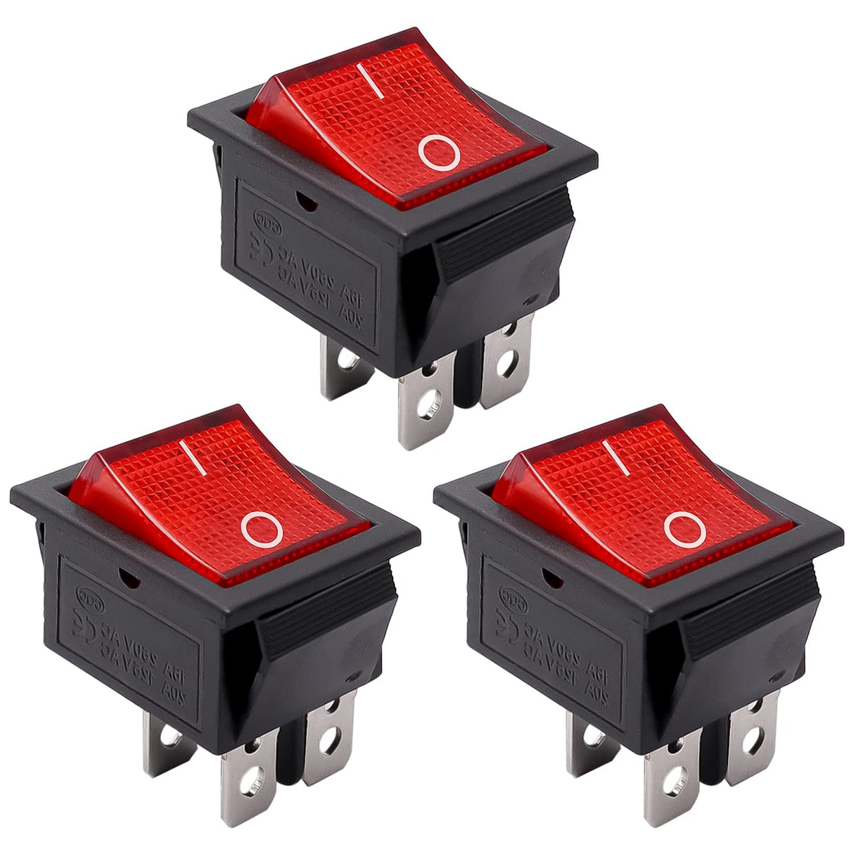 mxuteuk 3pcs AC110V/120V Rocker Switch DPST ON-Off 4 Pin Red Light Illuminated Snap-in Toggle Power Switch, AC 250V 6A 125V 10A, Use for Household mxuteuk