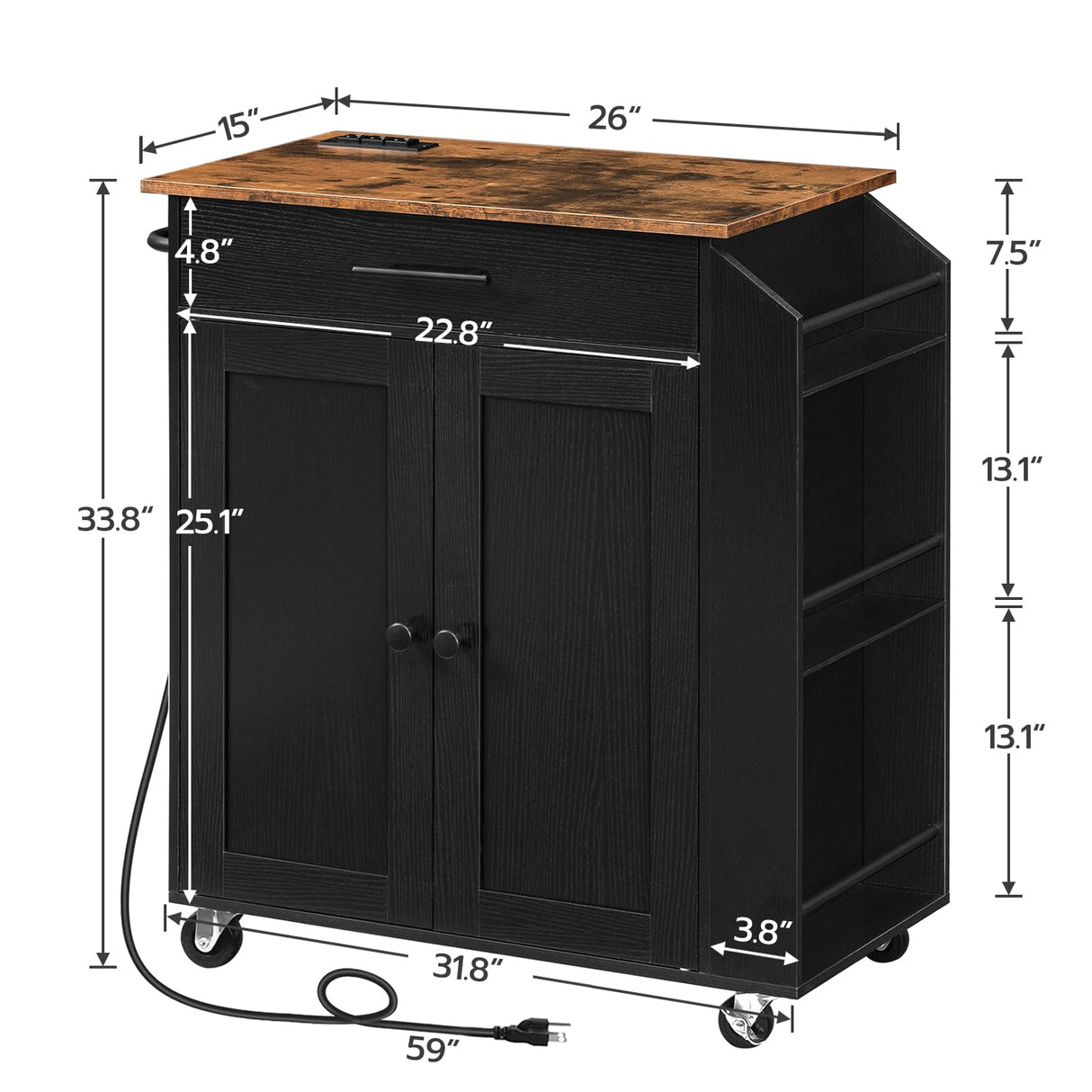 HOOBRO Kitchen Island with Power Outlet, Kitchen Storage Island with Spice Rack and Drawer, Rolling Kitchen Cart on Wheels, for Home, Kitchen and HOOBRO