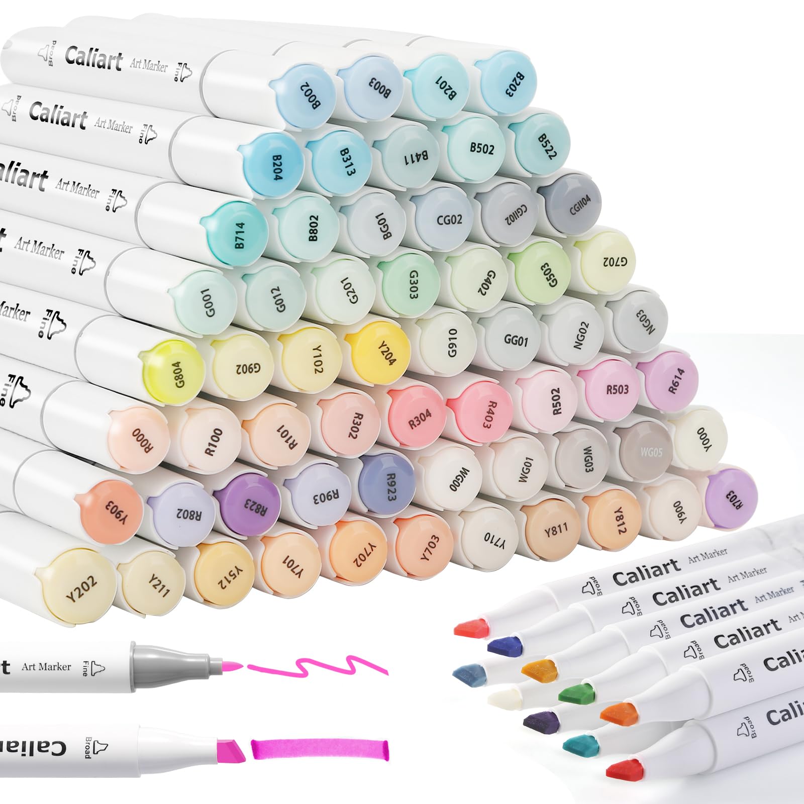 Caliart Alcohol Brush Markers, 51 Colors Dual Tip Artist Brush & Chisel Tip  Sket