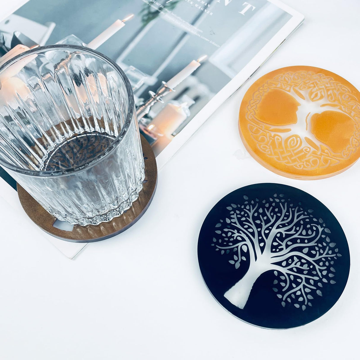 2pcs Tree of Life Coaster Silicone Molds, Tree of Life Epoxy Resin Casting Mold for Drink Coasters, Cup Mats, Home Decor, Handmade Crafts KIUMODIY