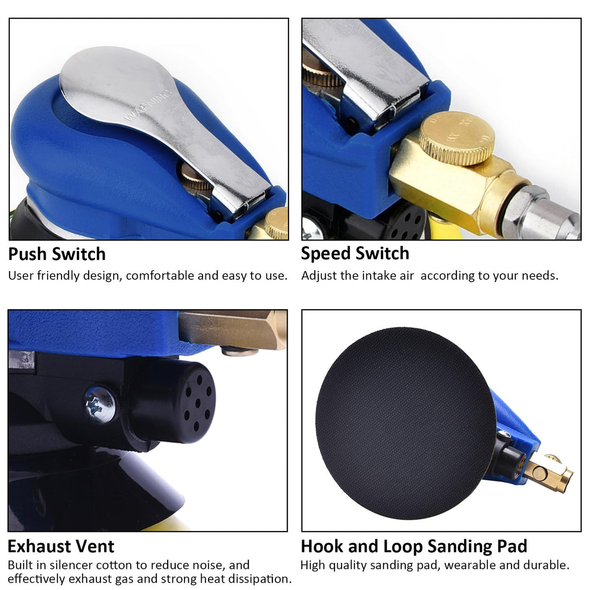 ZHONG AN 5 inch Pneumatic Orbital Sander, Daul Action Air Sander with Hook and Loop Sanding Pad for Woodworking, Autobody Work ZHONG AN