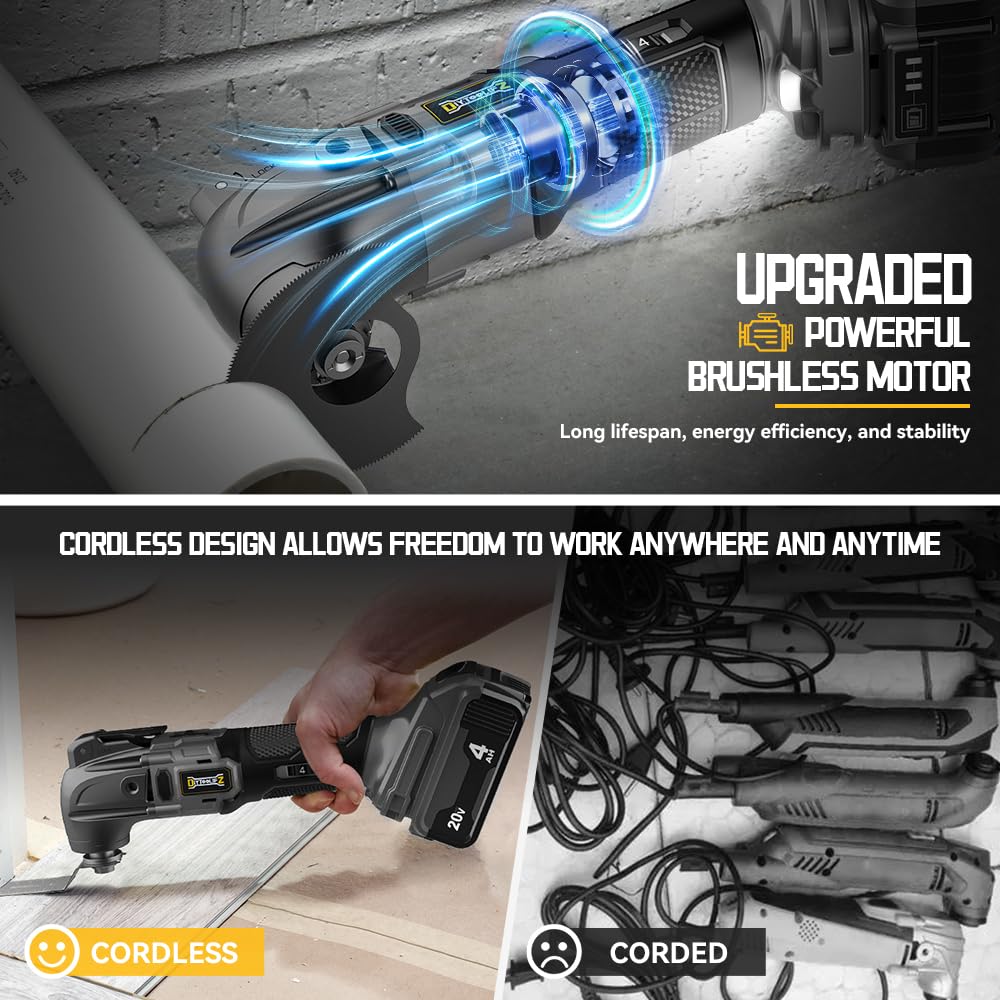 Cordless Oscillating Tool for Dewalt 20V Battery, 6 Variable Speed Brushless-Motor Tool, Oscillating Multi Tool Kit for Cutting Wood Drywall Nails DIYtoolifz