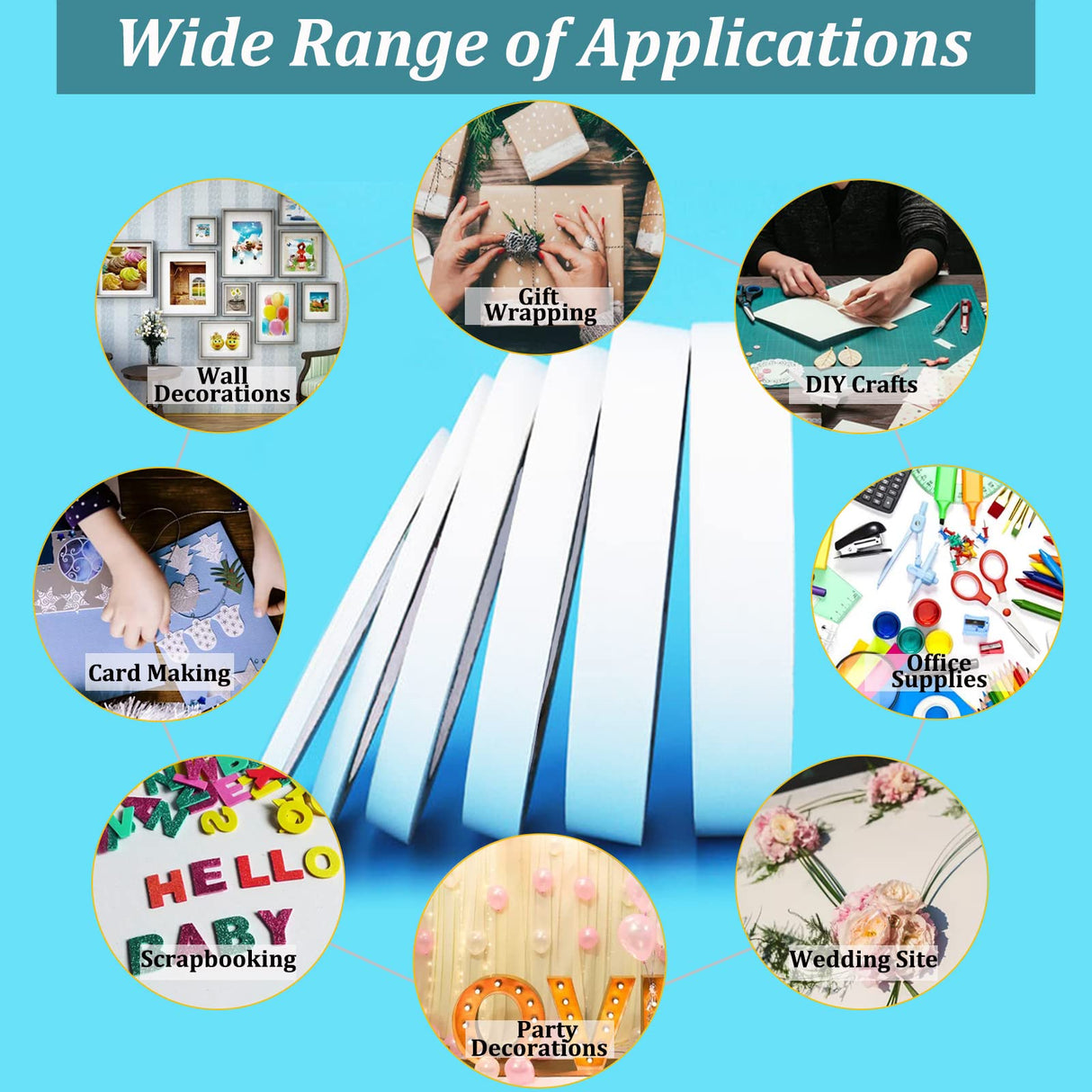 6 Rolls Double Sided Tape for Crafts, Multi-Size Double-Sided Adhesive Tape for Arts, Photography, Gift Box, Scrapbooking, Card Making, Paper Backing SmaringWing