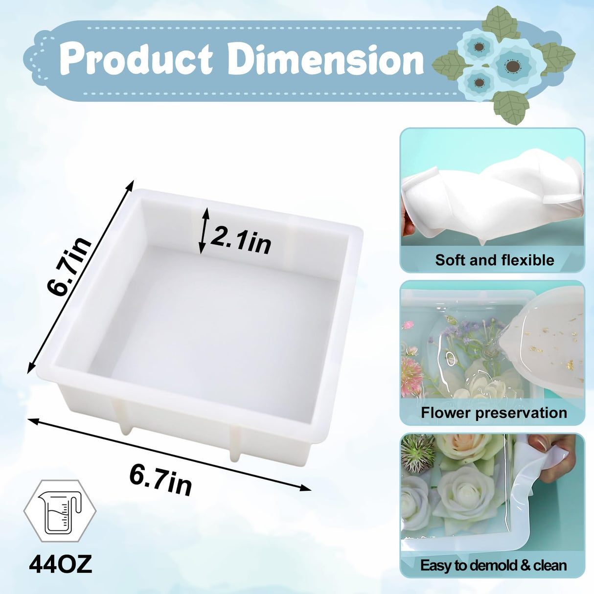 YOILES Resin Molds, Square Silicone Molds for Resin, Epoxy Resin Molds for Flower Preservation, Large Resin Mold for DIY Wedding Bouquet YOILES