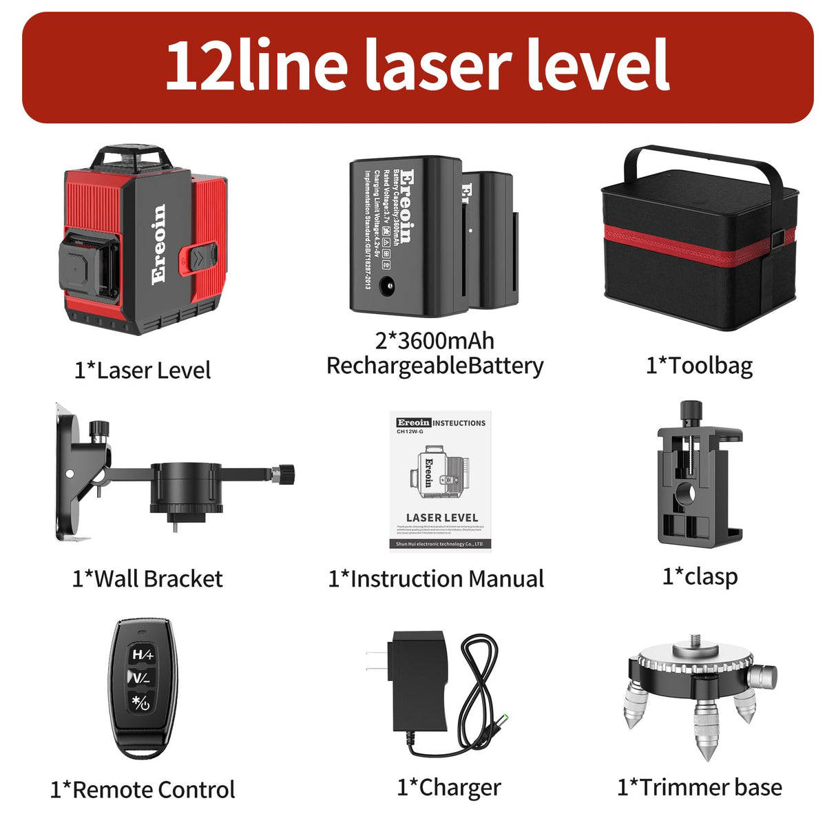 12 Lines Laser Level 3x360° Self Leveling Green Laser Level,3D Green Cross Line for Construction and Picture Hanging,Laser measurement calibration Ereoin