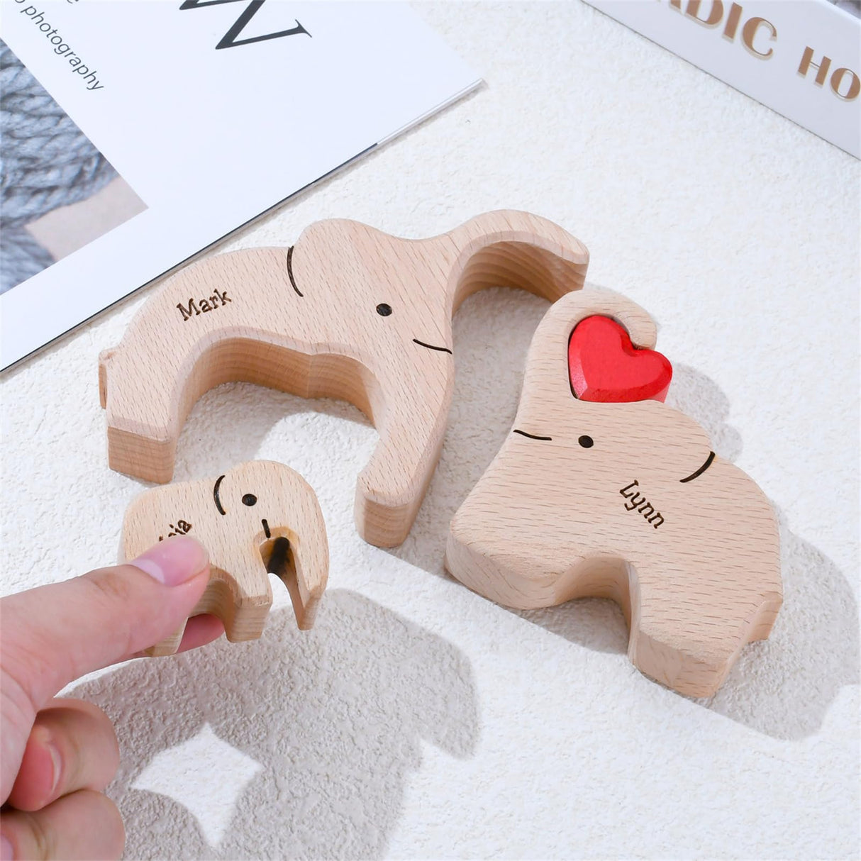 Personalized Wooden Puzzle with 2-8 Family Name,Wooden Elephant Puzzle,Customizable Wooden Puzzle for Home Decor and Thoughtful Gifts,Birthday for YOOURNEONS