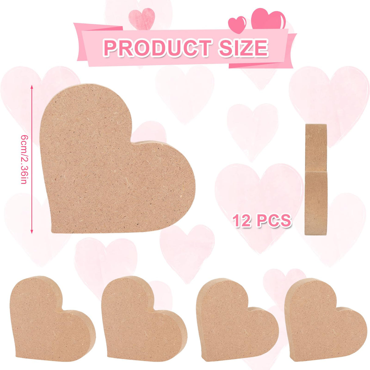 Whaline 12Pcs Valentine's Day Heart Shaped Table Wooden Sign Unfinished Blank Heart Density Board Slice Double-Sided Tabletop Heart Decor for Wedding Whaline