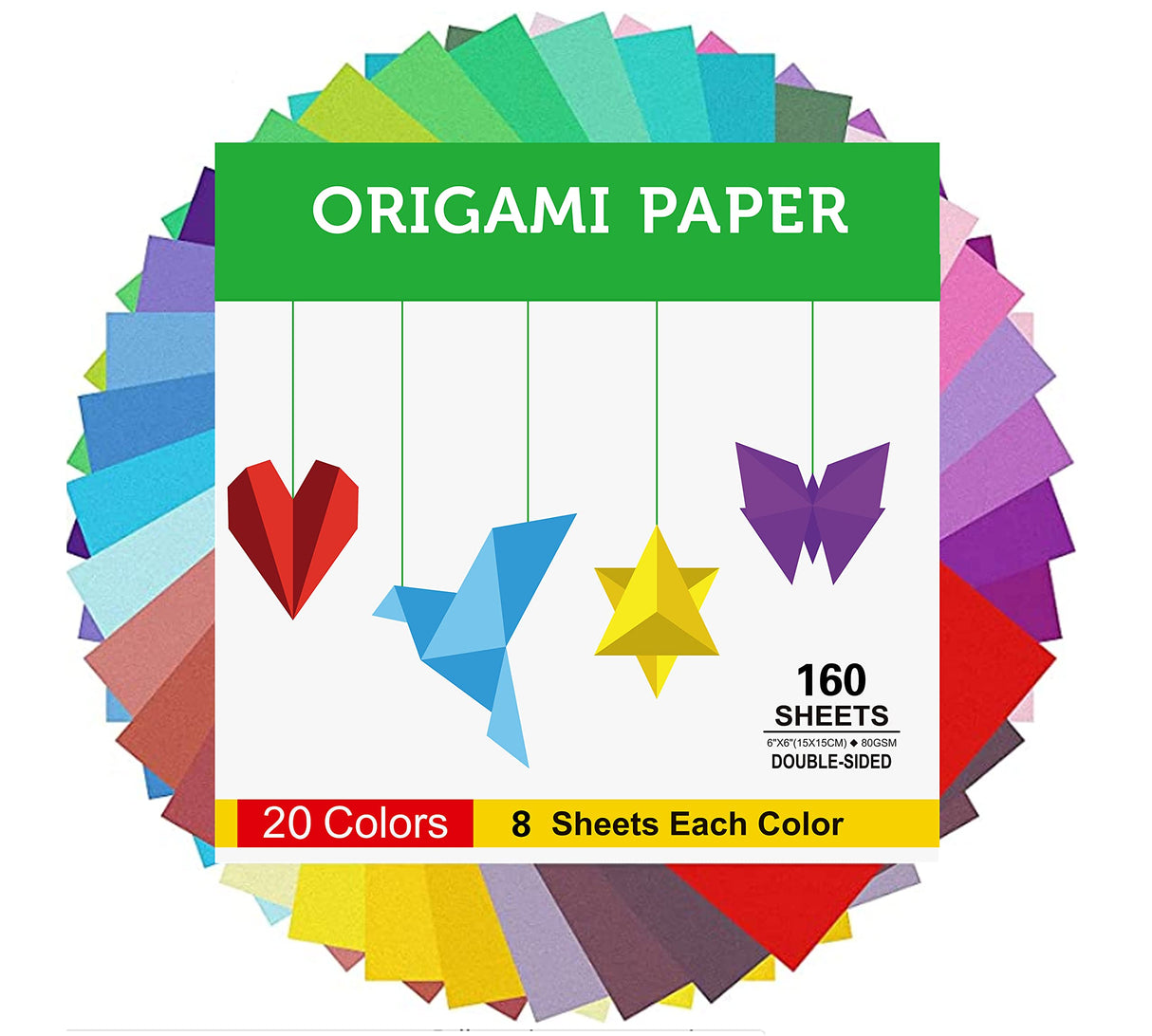 BUBU Origami Paper Kit 1000 Sheets 6 Inch Square Double Sided Color 20 Vivid Colors for Beginners Trainning and School Craft Lessons BUBU