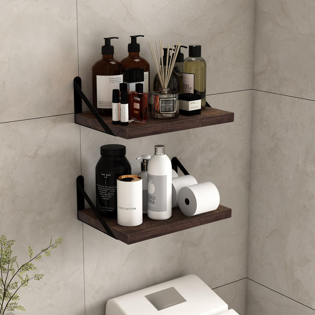 SAUMONIERES Floating Shelves Wall Shelf for Decor Bedroom Bathroom Living Room Wood Mounted Wide Deep Storage, Rustic Brown Wall Shelves Set of 2 SAUMONIERES