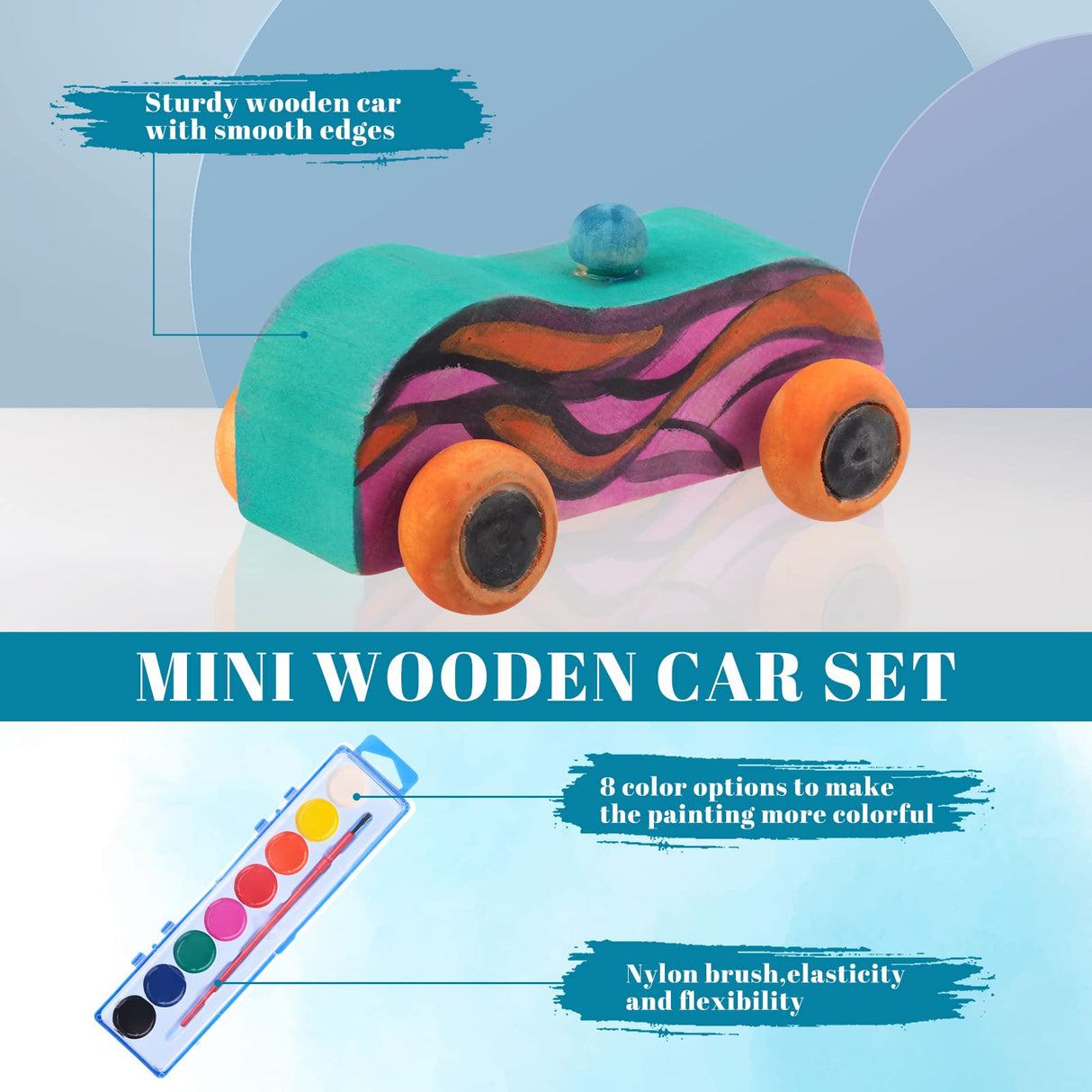 Leitee 12 Sets Unfinished Paintable Wooden Cars DIY Toys with Watercolor Paint Wooden Toy Cars Wood Crafts for Woodworking School Family Arts Home Leitee
