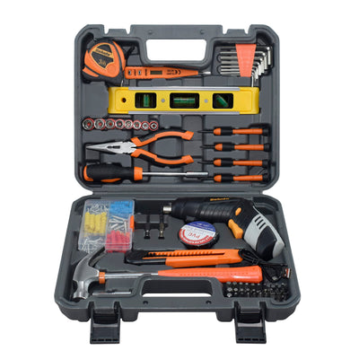 SOLUDE 130-Piece Home Tool Kit with 3.6V Cordless Rechargeable Screwdriver,Basic Women's Tool Set for New Home,Apartment,Dorm & DIY Projects