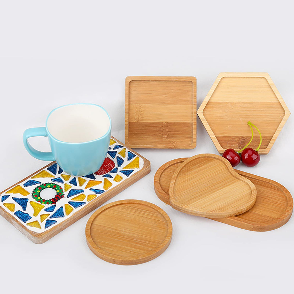 DIY Mosaic Bamboo Coasters, Blank Base Trays, Drinking Cup Coaster, Plant Coaster, Art Plate (6 Pack, Mosaic Tiles not Included) FKYzixeh
